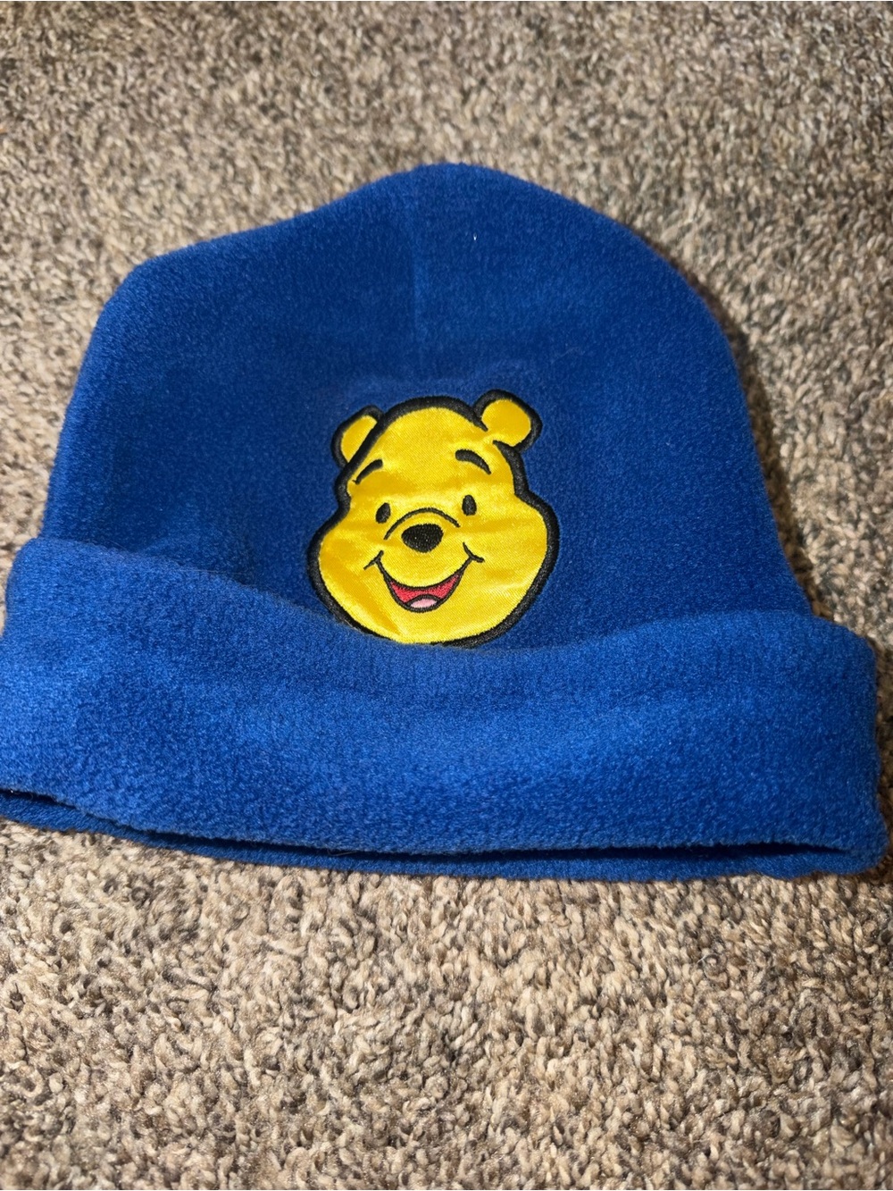 Vintage Disney Winnie the Pooh little Kids Fleece Beanie Hat Blue Yellow Disney